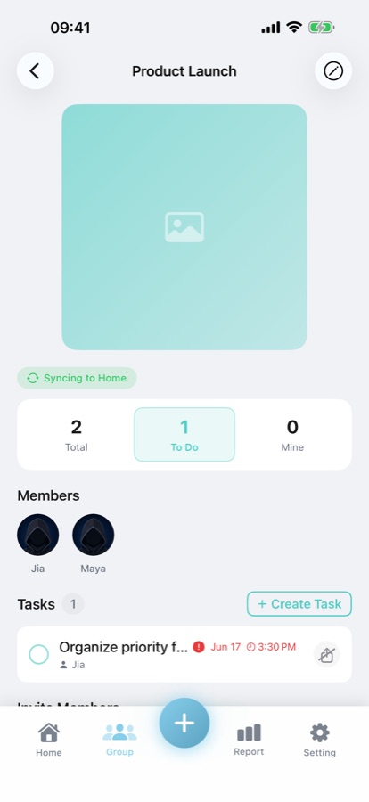 Plando shared group task view with assigned tasks and completion controls